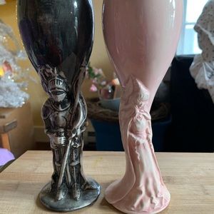 Handcrafted ceramic fairytale wedding champagne flutes, knight and princess